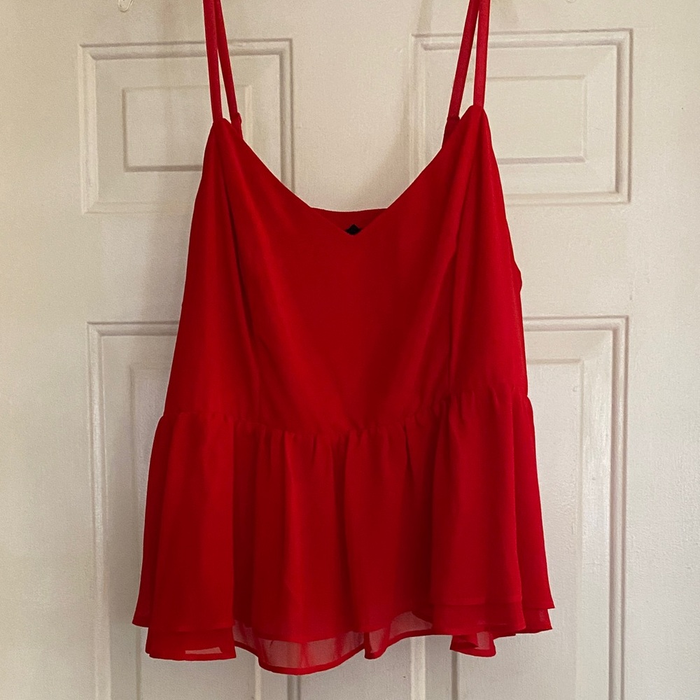 Red Spaghetti Strap Peplum Camisole Top